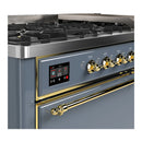 ILVE Majestic III 60-inch Dual Fuel Range with 7 Natural Gas Burner, Griddle and Solid Door Electric Oven in Blue Grey with Brass Trim (UM60FQNR3BGG)