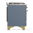 ILVE Majestic III 60-inch Dual Fuel Range with 7 Natural Gas Burner, Griddle and Solid Door Electric Oven in Blue Grey with Brass Trim (UM60FQNR3BGG)