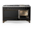 ILVE Majestic III 60-inch Dual Fuel Range with 5 Liquid Propane Burner, Griddle and Solid Door Electric Oven in Glossy Black with Burnished Trim (UM60FQNR3BKBLP)