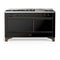 ILVE Majestic III 60-inch Dual Fuel Range with 5 Liquid Propane Burner, Griddle and Solid Door Electric Oven in Glossy Black with Burnished Trim (UM60FQNR3BKBLP)