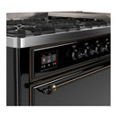 ILVE Majestic III 60-inch Dual Fuel Range with 7 Natural Gas Burner, Griddle and Solid Door Electric Oven in Glossy Black with Burnished Trim (UM60FQNR3BKB)