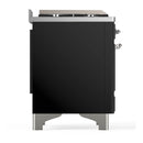 ILVE Majestic III 60-inch Dual Fuel Range with 5 Liquid Propane Burner, Griddle and Solid Door Electric Oven in Glossy Black with Chrome Trim (UM60FQNR3BKCLP)