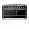 ILVE Majestic III 60-inch Dual Fuel Range with 5 Liquid Propane Burner, Griddle and Solid Door Electric Oven in Glossy Black with Chrome Trim (UM60FQNR3BKCLP)