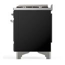 ILVE Majestic III 60-inch Dual Fuel Range with 7 Natural Gas Burner, Griddle and Solid Door Electric Oven in Glossy Black with Chrome Trim (UM60FQNR3BKC)