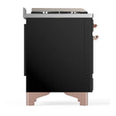 ILVE Majestic III 60-inch Dual Fuel Range with 5 Liquid Propane Burner, Griddle and Solid Door Electric Oven in Glossy Black with Copper Trim (UM60FQNR3BKPLP)