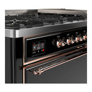 ILVE Majestic III 60-inch Dual Fuel Range with 7 Natural Gas Burner, Griddle and Solid Door Electric Oven in Glossy Black with Copper Trim (UM60FQNR3BKP)
