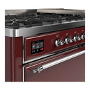 ILVE Majestic III 60-inch Dual Fuel Range with 5 Liquid Propane Burner, Griddle and Solid Door Electric Oven in Burgundy with Chrome Trim (UM60FQNR3BUCLP)