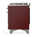 ILVE Majestic III 60-inch Dual Fuel Range with 5 Liquid Propane Burner, Griddle and Solid Door Electric Oven in Burgundy with Chrome Trim (UM60FQNR3BUCLP)