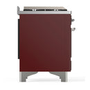 ILVE Majestic III 60-inch Dual Fuel Range with 7 Natural Gas Burner, Griddle and Solid Door Electric Oven in Burgundy with Chrome Trim (UM60FQNR3BUC)