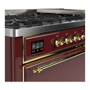 ILVE Majestic III 60-inch Dual Fuel Range with 5 Liquid Propane Burner, Griddle and Solid Door Electric Oven in Burgundy with Brass Trim (UM60FQNR3BUGLP)