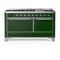 ILVE Majestic III 60-inch Dual Fuel Range with 5 Liquid Propane Burner, Griddle and Solid Door Electric Oven in Emerald Green with Chrome Trim (UM60FQNR3EGCLP)