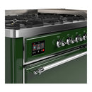 ILVE Majestic III 60-inch Dual Fuel Range with 7 Natural Gas Burner, Griddle and Solid Door Electric Oven in Emerald Green with Chrome Trim (UM60FQNR3EGC)