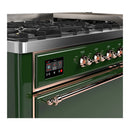 ILVE Majestic III 60-inch Dual Fuel Range with 5 Liquid Propane Burner, Griddle and Solid Door Electric Oven in Emerald Green with Copper Trim (UM60FQNR3EGPLP)