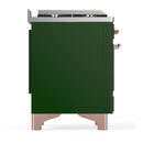 ILVE Majestic III 60-inch Dual Fuel Range with 5 Liquid Propane Burner, Griddle and Solid Door Electric Oven in Emerald Green with Copper Trim (UM60FQNR3EGPLP)
