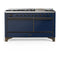 ILVE Majestic III 60-inch Dual Fuel Range with 5 Liquid Propane Burner, Griddle and Solid Door Electric Oven in Midnight Blue with Burnished Trim (UM60FQNR3MBBLP)