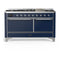 ILVE Majestic III 60-inch Dual Fuel Range with 5 Liquid Propane Burner, Griddle and Solid Door Electric Oven in Midnight Blue with Chrome Trim (UM60FQNR3MBCLP)