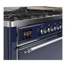ILVE Majestic III 60-inch Dual Fuel Range with 7 Natural Gas Burner, Griddle and Solid Door Electric Oven in Midnight Blue with Chrome Trim (UM60FQNR3MBC)