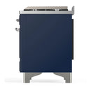 ILVE Majestic III 60-inch Dual Fuel Range with 7 Natural Gas Burner, Griddle and Solid Door Electric Oven in Midnight Blue with Chrome Trim (UM60FQNR3MBC)