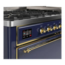 ILVE Majestic III 60-inch Dual Fuel Range with 7 Natural Gas Burner, Griddle and Solid Door Electric Oven in Blue Grey with Brass Trim (UM60FQNR3MBG)