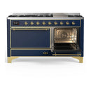 ILVE Majestic III 60-inch Dual Fuel Range with 7 Natural Gas Burner, Griddle and Solid Door Electric Oven in Blue Grey with Brass Trim (UM60FQNR3MBG)