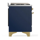 ILVE Majestic III 60-inch Dual Fuel Range with 7 Natural Gas Burner, Griddle and Solid Door Electric Oven in Blue Grey with Brass Trim (UM60FQNR3MBG)