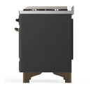 ILVE Majestic III 60-inch Dual Fuel Range with 7 Natural Gas Burner, Griddle and Solid Door Electric Oven in Graphite Matte with Burnished Trim (UM60FQNR3MGB)