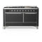 ILVE Majestic III 60-inch Dual Fuel Range with 5 Liquid Propane Burner, Griddle and Solid Door Electric Oven in Graphite Matte with Chrome Trim (UM60FQNR3MGCLP)