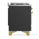 ILVE Majestic III 60-inch Dual Fuel Range with 7 Natural Gas Burner, Griddle and Solid Door Electric Oven in Graphite Matte with Brass Trim (UM60FQNR3MGG)