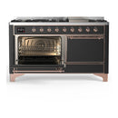 ILVE Majestic III 60-inch Dual Fuel Range with 5 Liquid Propane Burner, Griddle and Solid Door Electric Oven in Graphite Matte with Copper Trim (UM60FQNR3MGPLP)
