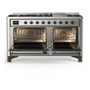 ILVE Majestic III 60-inch Dual Fuel Range with 5 Liquid Propane Burner, Griddle and Solid Door Electric Oven in Stainless Steel with Burnished Trim (UM60FQNR3SSBLP)