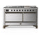 ILVE Majestic III 60-inch Dual Fuel Range with 5 Liquid Propane Burner, Griddle and Solid Door Electric Oven in Stainless Steel with Burnished Trim (UM60FQNR3SSBLP)