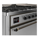 ILVE Majestic III 60-inch Dual Fuel Range with 7 Natural Gas Burner, Griddle and Solid Door Electric Oven in Stainless Steel with Burnished Trim (UM60FQNR3SSB)