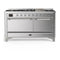 ILVE Majestic III 60-inch Dual Fuel Range with 5 Liquid Propane Burner, Griddle and Solid Door Electric Oven in Stainless Steel with Chrome Trim (UM60FQNR3SSCLP)