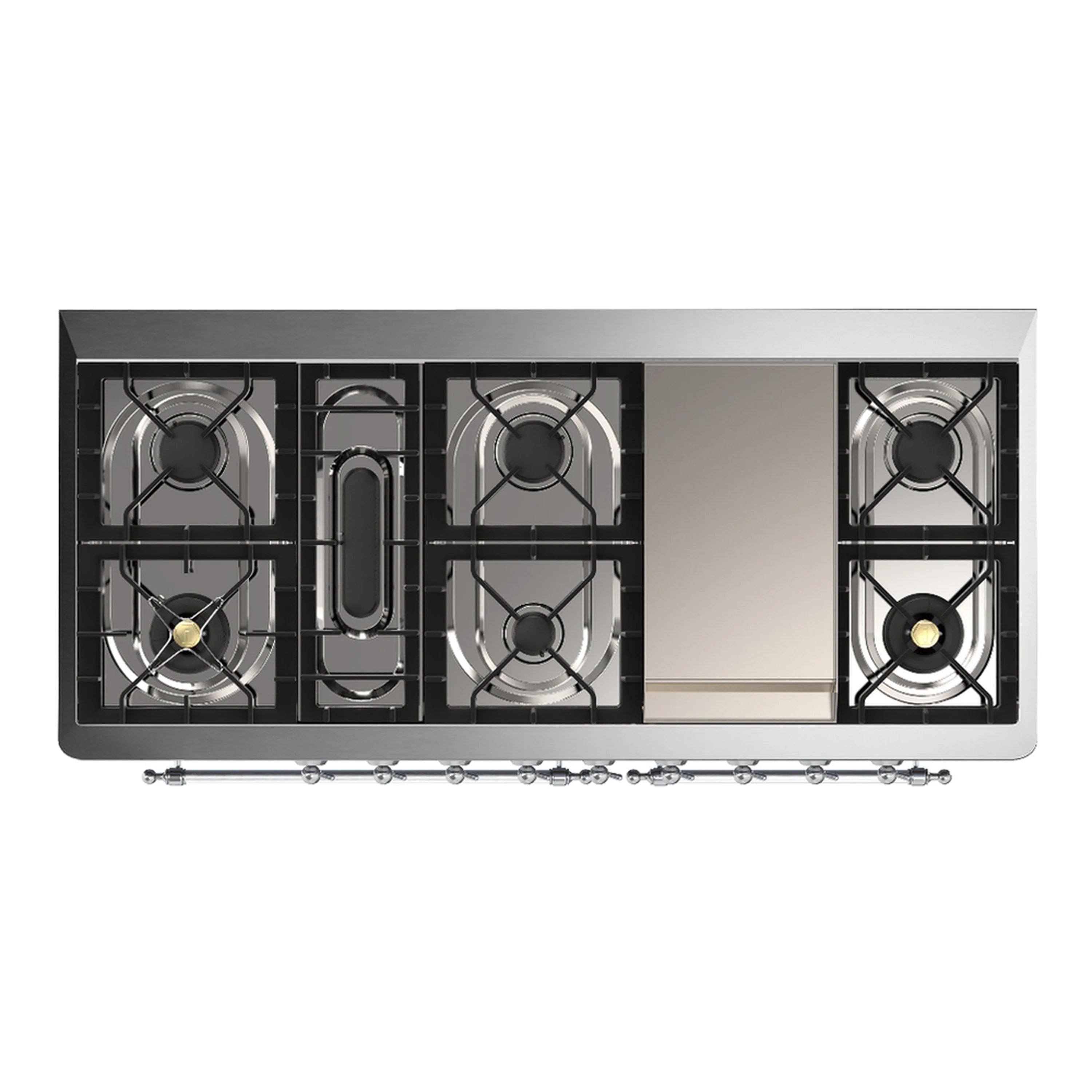 Dual fuel range cooktop with four gas burners and griddle insert