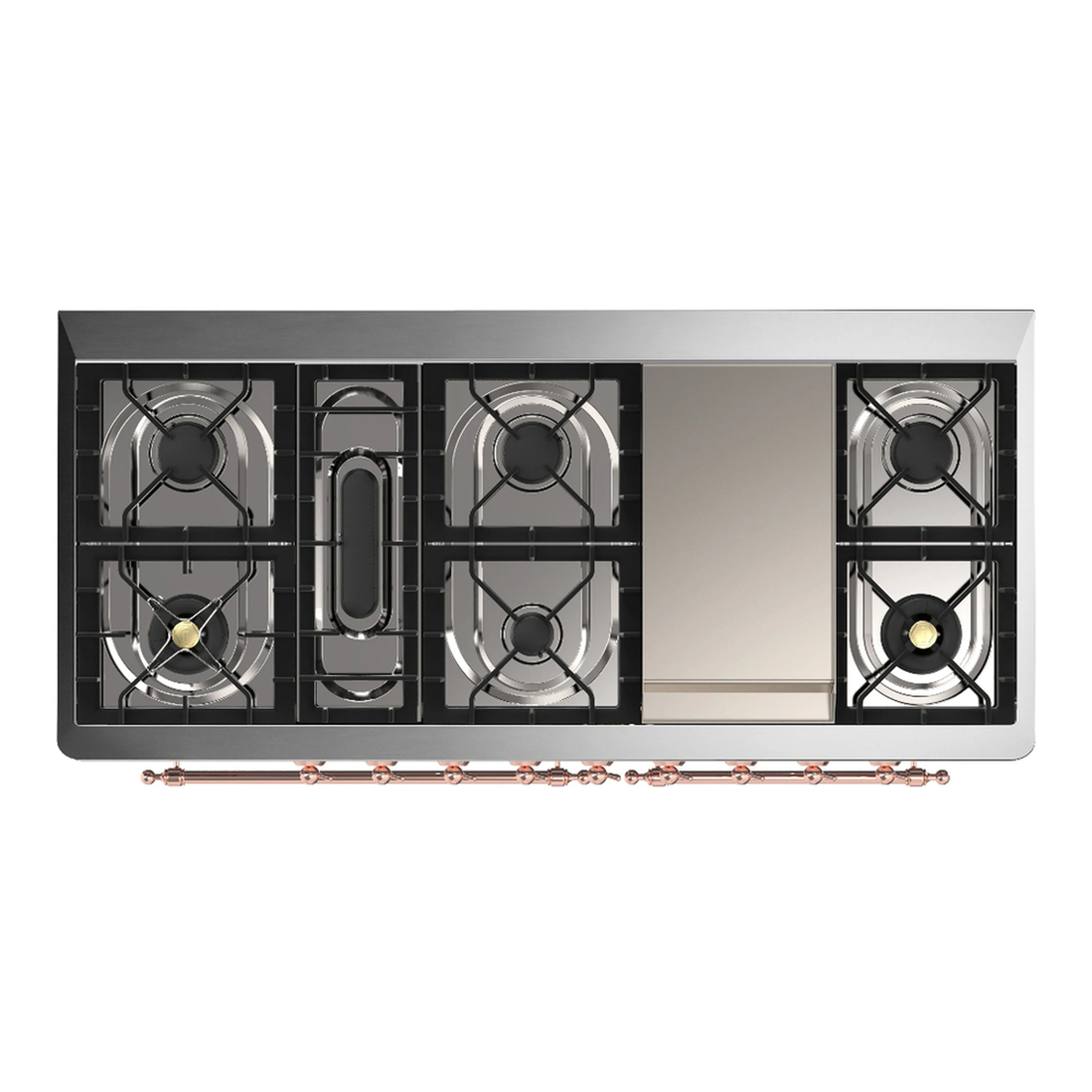 Stainless cooking section with four gas burners and controls at the front