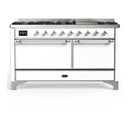 ILVE Majestic III 60-inch Dual Fuel Range with 7 Natural Gas Burner, Griddle and Solid Door Electric Oven in White with Chrome Trim (UM60FQNR3WHC)
