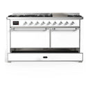 ILVE Majestic III 60-inch Dual Fuel Range with 7 Natural Gas Burner, Griddle and Solid Door Electric Oven in White with Chrome Trim (UM60FQNR3WHC)