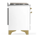 ILVE Majestic III 60-inch Dual Fuel Range with 7 Natural Gas Burner, Griddle and Solid Door Electric Oven in White with Brass Trim (UM60FQNR3WHG)