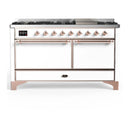 ILVE Majestic III 60-inch Dual Fuel Range with 5 Liquid Propane Burner, Griddle and Solid Door Electric Oven in White with Copper Trim (UM60FQNR3WHPLP)
