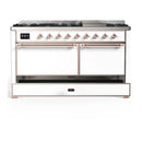 ILVE Majestic III 60-inch Dual Fuel Range with 5 Liquid Propane Burner, Griddle and Solid Door Electric Oven in White with Copper Trim (UM60FQNR3WHPLP)