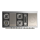 ILVE Majestic III 60-inch Dual Fuel Range with 7 Natural Gas Burner, Griddle, French Top and Triple Glass Door Electric Oven in Antique White with Burnished Trim (UM60FSNR3AWB)
