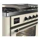 ILVE Majestic III 60-inch Dual Fuel Range with 7 Natural Gas Burner, Griddle, French Top and Triple Glass Door Electric Oven in Antique White with Burnished Trim (UM60FSNR3AWB)