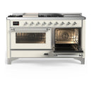 ILVE Majestic III 60-inch Dual Fuel Range with 5 Liquid Propane Burner, Griddle, French Top and Triple Glass Door Electric Oven in Antique White with Chrome Trim (UM60FSNR3AWCLP)