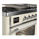 ILVE Majestic III 60-inch Dual Fuel Range with 5 Liquid Propane Burner, Griddle, French Top and Triple Glass Door Electric Oven in Antique White with Chrome Trim (UM60FSNR3AWCLP)