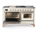 ILVE Majestic III 60-inch Dual Fuel Range with 5 Liquid Propane Burner, Griddle, French Top and Triple Glass Door Electric Oven in Antique White with Copper Trim (UM60FSNR3AWPLP)