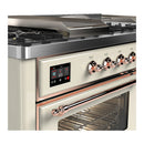 ILVE Majestic III 60-inch Dual Fuel Range with 5 Liquid Propane Burner, Griddle, French Top and Triple Glass Door Electric Oven in Antique White with Copper Trim (UM60FSNR3AWPLP)