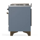 ILVE Majestic III 60-inch Dual Fuel Range with 7 Natural Gas Burner, Griddle, French Top and Triple Glass Door Electric Oven in Blue Grey with Burnished Trim (UM60FSNR3BGB)