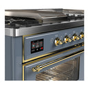ILVE Majestic III 60-inch Dual Fuel Range with 7 Natural Gas Burner, Griddle, French Top and Triple Glass Door Electric Oven in Blue Grey with Brass Trim (UM60FSNR3BGG)