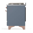 ILVE Majestic III 60-inch Dual Fuel Range with 7 Natural Gas Burner, Griddle, French Top and Triple Glass Door Electric Oven in Blue Grey with Copper Trim (UM60FSNR3BGP)