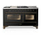 ILVE Majestic III 60-inch Dual Fuel Range with 7 Natural Gas Burner, Griddle, French Top and Triple Glass Door Electric Oven in Glossy Black with Burnished Trim (UM60FSNR3BKB)